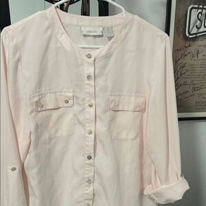 Chico's Soft Blush Collarless Button Blouse